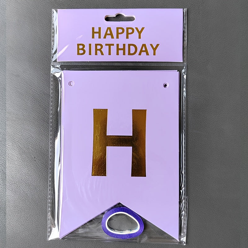 1 piece of English gilt Happy Birthday dovetail flag alphabet banner for birthday party decorated with triangle fish tail flag.