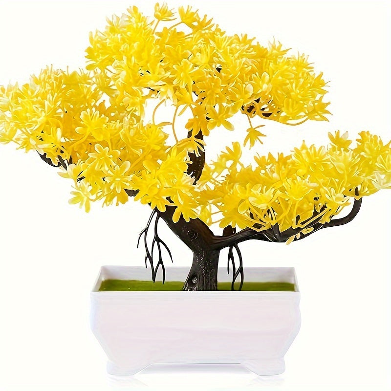 Artificial bonsai tree with plastic cement pot for home or office decor and birthday gift.