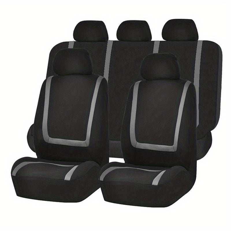 Nine-piece car seat set with patchwork design.