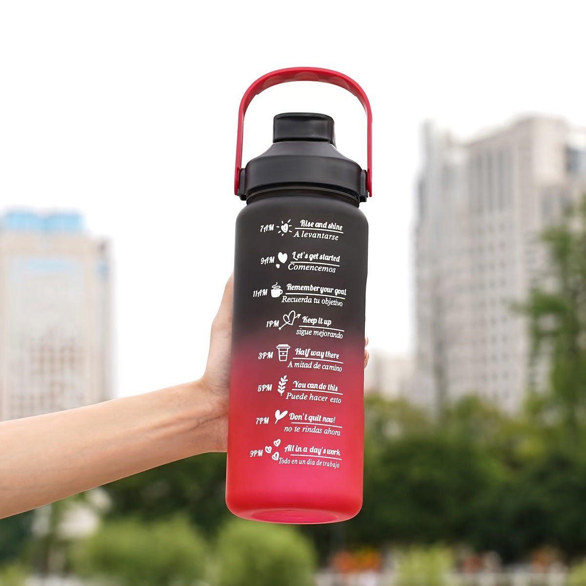 Set of three gradient sports water bottles with time markers, straws, and leak-proof design made of BPA-free PC material. Perfect for various activities and gifting occasions.