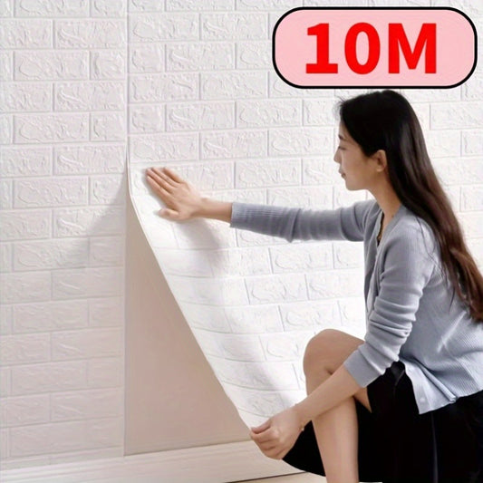 1 Roll of 3D Brick Pattern Self-Adhesive Vinyl Wallpaper, 50cm x 10/20m, Easy to Peel & Stick, Washable, Ideal for Kitchen, Living Room, Bathroom and Hallway. Durable European Home Decor