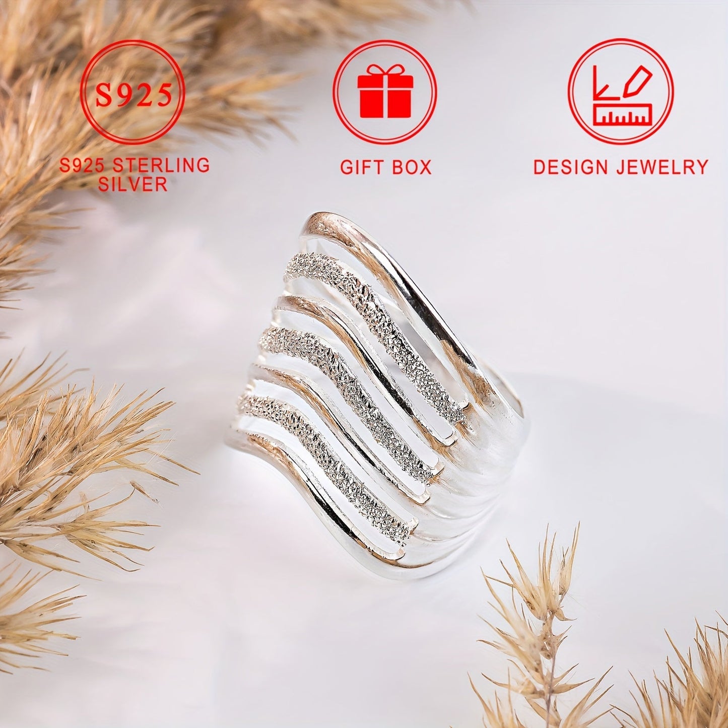 High-quality S925 Sterling Silver Multi-Layer Large Ring, Hypoallergenic and Nickel-Free, Luxurious European and American Style, Perfect for Daily Wear and Parties. Ideal Holiday Gift with Gift Box included, Lightweight at 5g, Low Allergy and Unique.