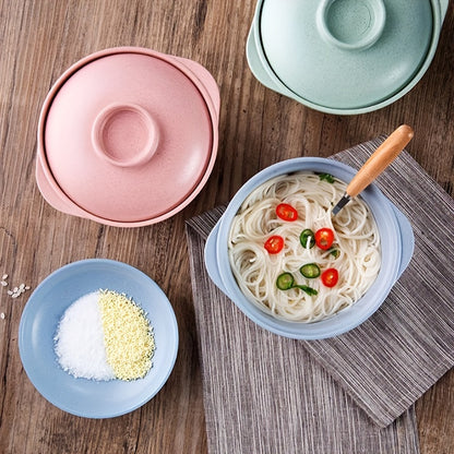 1 set of instant noodle and rice bowls with covers, non-slip food containers, and unbreakable kitchen supplies for college dorms and apartments.