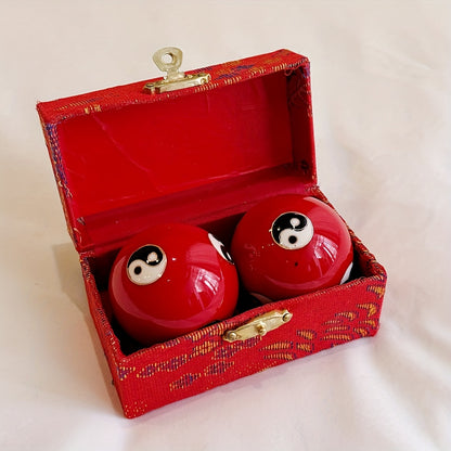 Chinese Vintage Tai Chi Yin Yang Metal Massage Balls for Hand Relaxation, Stress Relief, Wrist Exercise, Hand Therapy, with Travel Case - Ideal Holiday Gift.