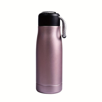 Personalized thermos bottle with laser-engraved text on stainless steel featuring rope design.