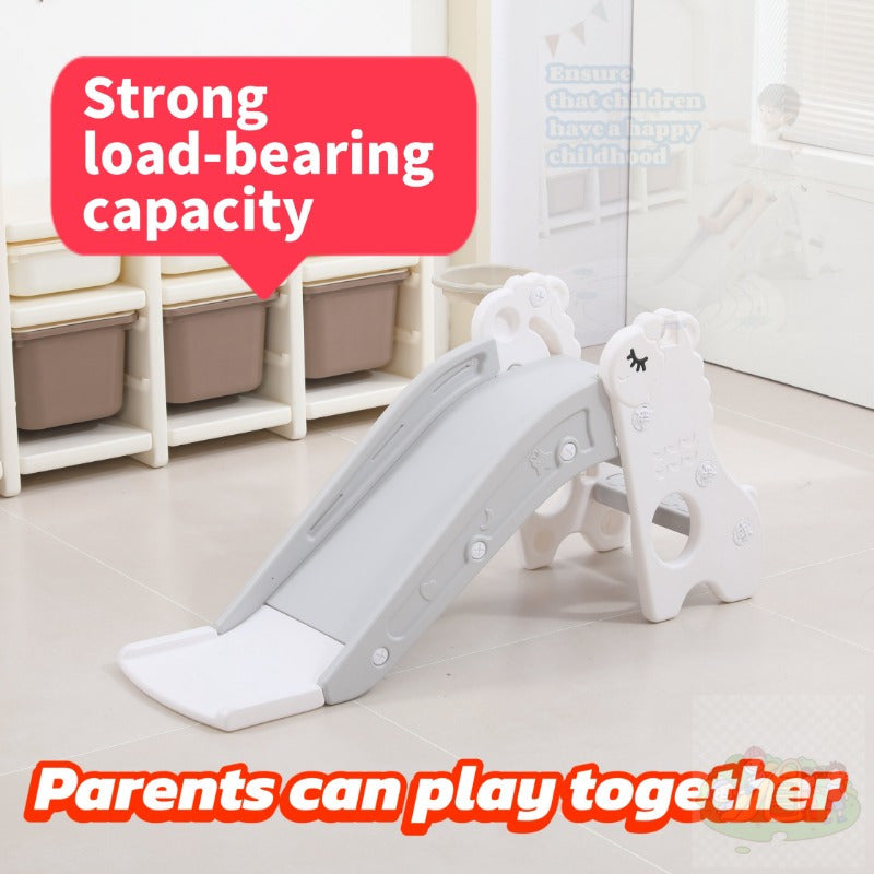 White 2-in-1 Slide with Foldable Design and Anti-Slip Steps for Indoor Play - Comes with Small Basketball Hoop - Ideal for Kids 2 Years and Older - Made of Sturdy Plastic Material, No Parking Brake