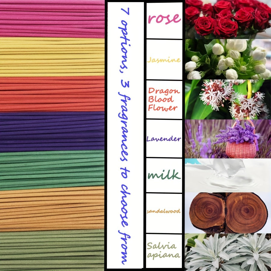 24-pack of handmade bamboo incense sticks, 22.0cm long with 7 aromatic options (Rose, Jasmine, Dragon Blood Flower, Lavender, Milk, Sandalwood, Salvia Aplana) for home and bedroom use. Offers durable, long-lasting fragrance and air purification. Ideal