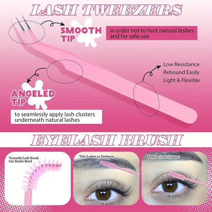 DIY lash extension kit includes 640/280pcs D curl individual lashes in 9-16mm lengths for a wispy manga look at home.