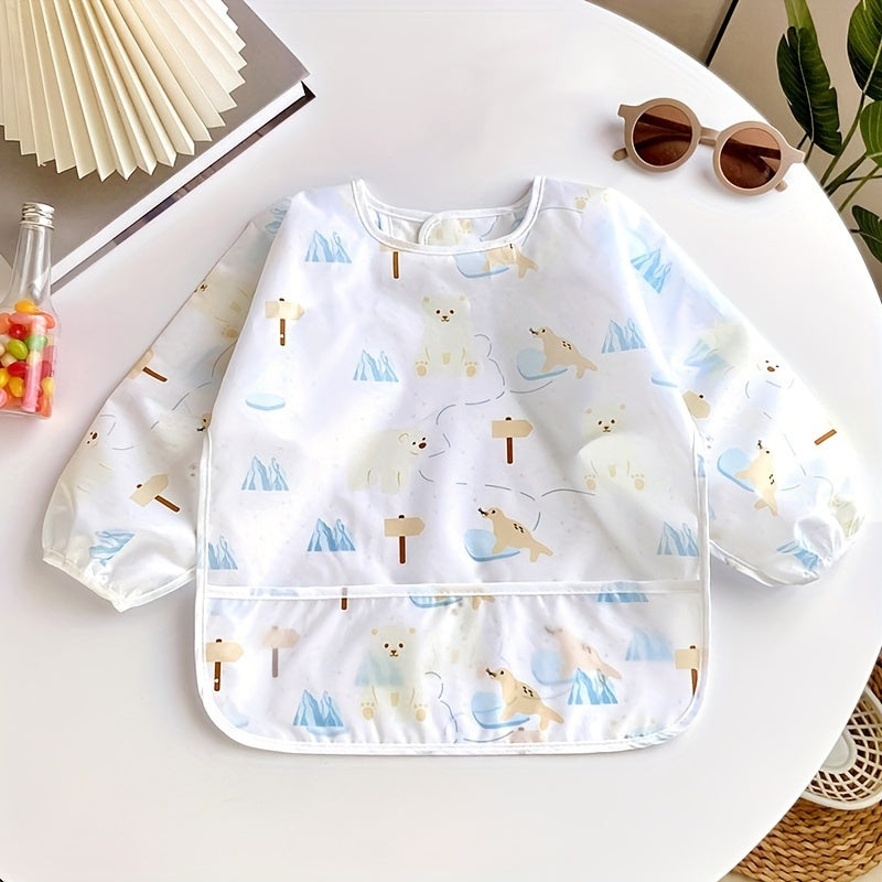 Cartoon Print Waterproof Bib for Kids - Reversible, Easy Closure, Polyester Smock for Boys & Girls, Perfect for Eating and Messy Play