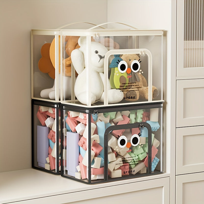 UFORU Large Capacity Toy Storage Basket is a PVC organizer with lid for home organization in living rooms, bedrooms, and playrooms.