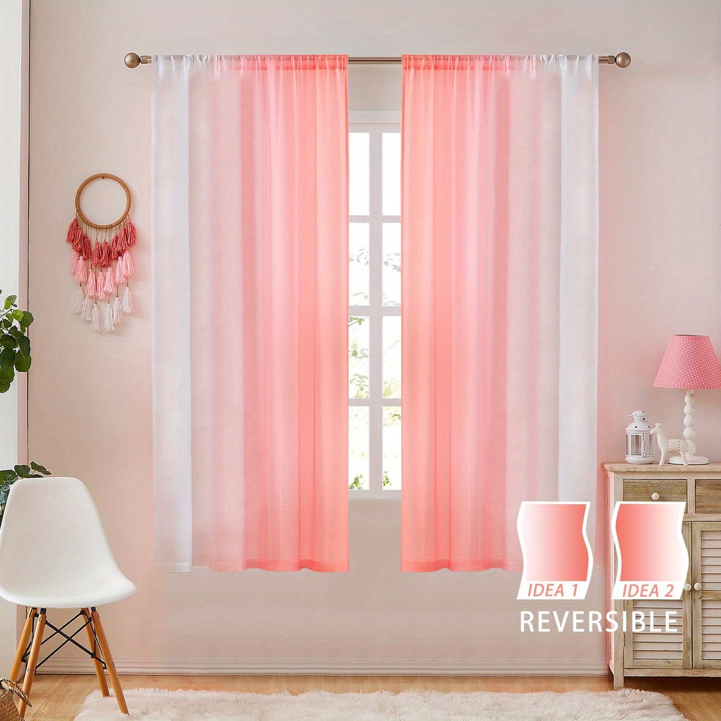 Two pieces of rod pocket curtains with a gradient style, made of transparent imitation linen material. These sheer curtains are perfect for adding a decorative touch to any bedroom, office, kitchen, living room, study, or home decor.