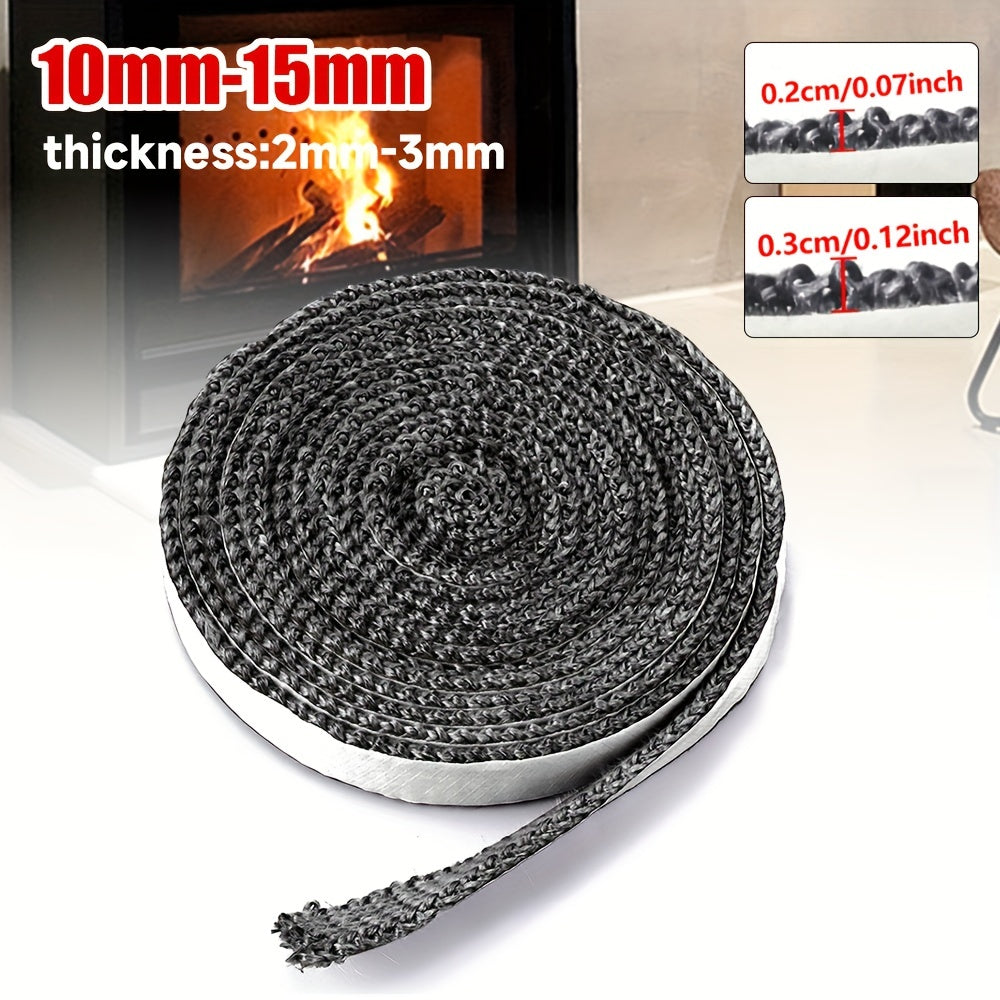 Black Fiberglass Fireproof Sealant Tape designed for log burners and fireplaces with high-quality materials. This self-adhesive tape is heat resistant and can be used as a replacement gasket. Available in 2m or 3m lengths.