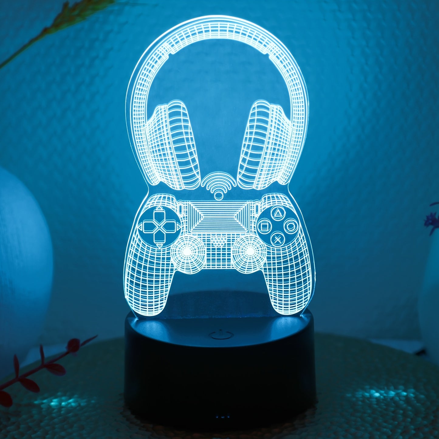 Novelty 3D night light with seven-color game headset handle design for bedroom and game room ambiance.