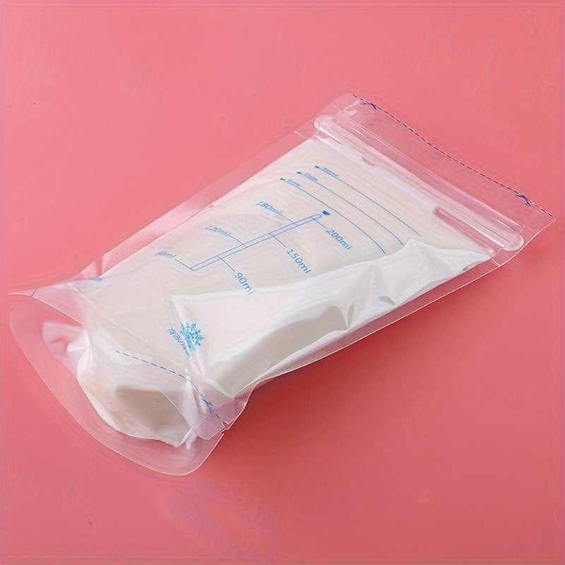 30 breast milk storage bags, each with a capacity of 8.5oz. Made from BPA-Free PP material and pre-sterilized for safety. Features a leakproof double zipper seal and a self-standing design for easy storage. Includes a pour spout for milk transfer during