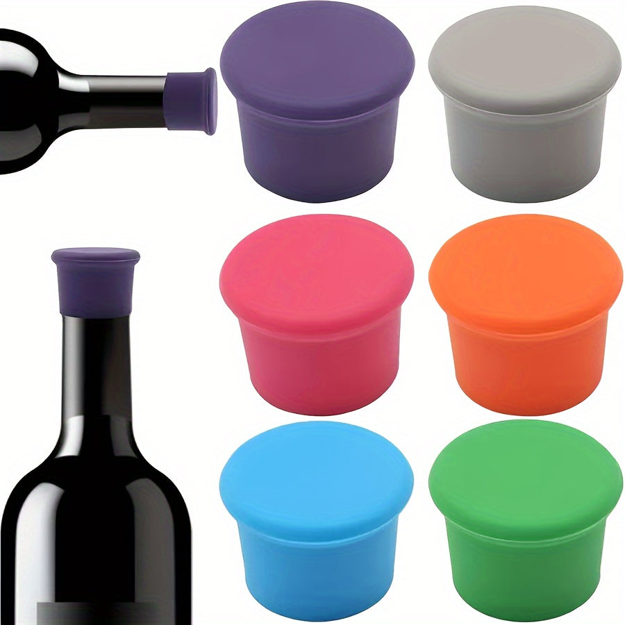 6 silicone wine stoppers for champagne & beer bottles, perfect for outdoor cooking, reusable & food-safe.