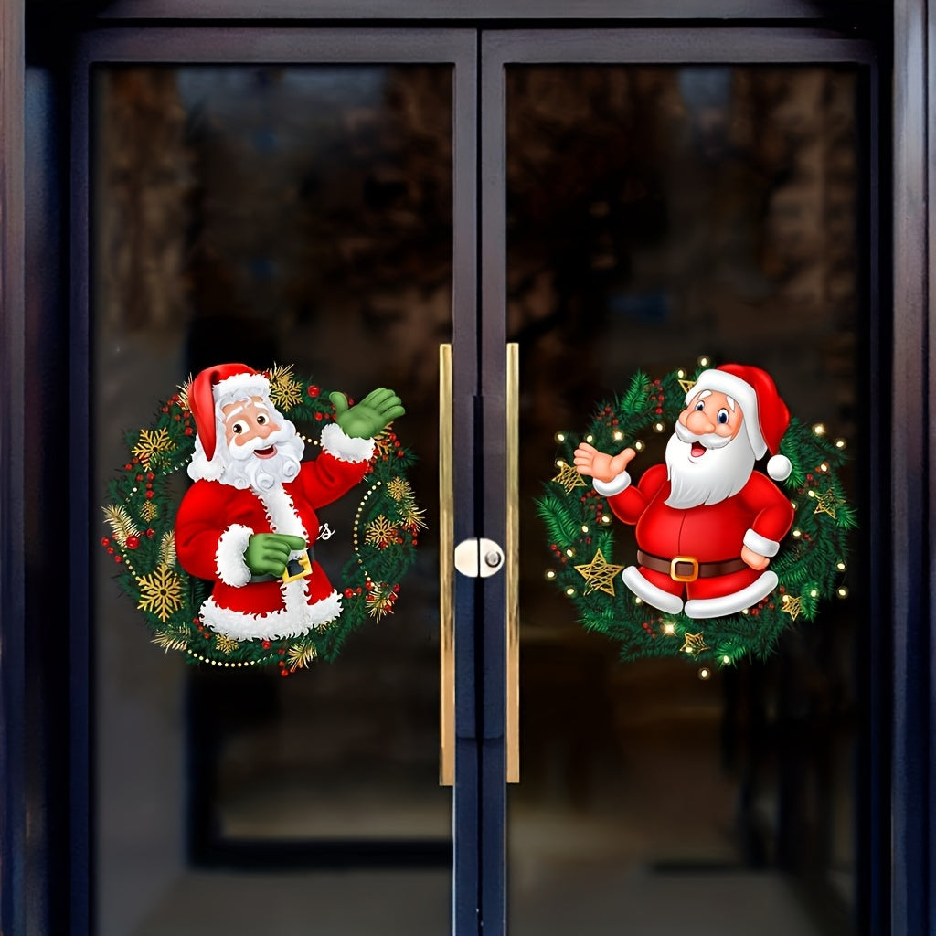 Set of 2 Christmas Glass Window Stickers featuring a Santa Claus Pattern for decorating bedrooms, living rooms, homes, shopping malls, etc. These removable stickers add a festive touch to any space.