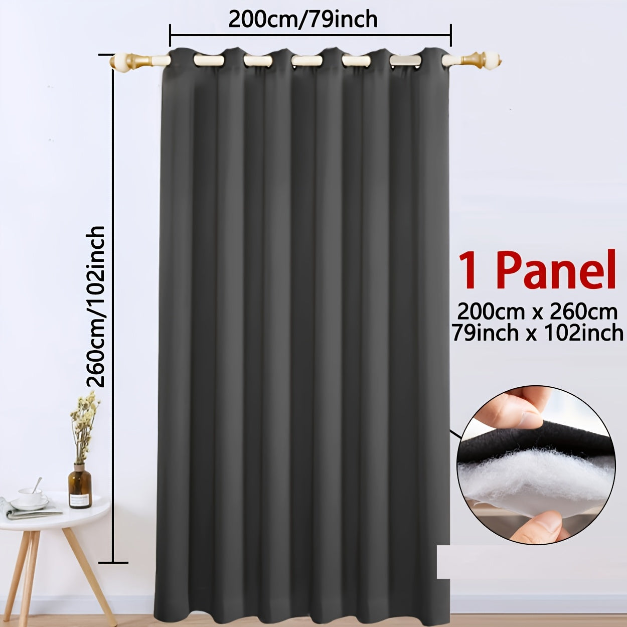 Blackout Curtain with Grommet Top, Made of 100% Polyester for All-Season Privacy. Features 3-Layer Thermal Insulation, Windproof and Cold-Proof. Perfect for Bedroom, Living Room, or Basement. Contemporary Pastoral Theme, Uncorded and Woven, Weighs 440G.