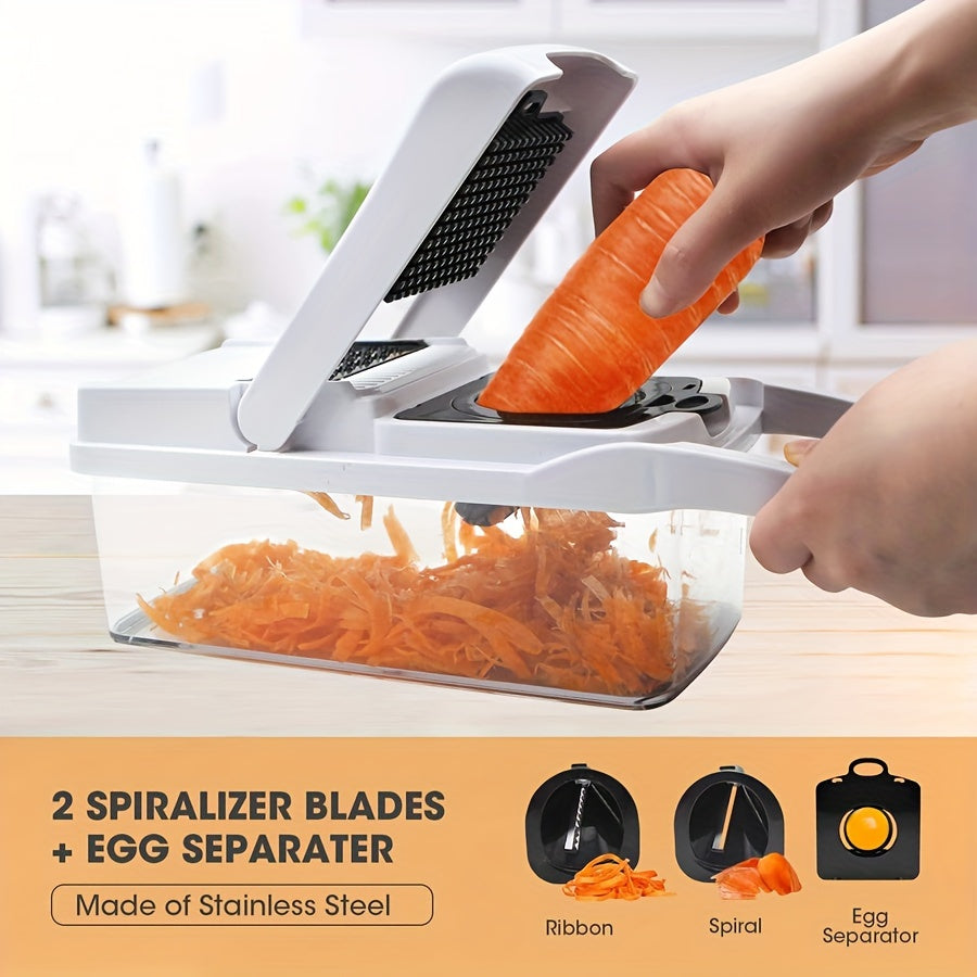 '- Kitchen Set includes 1 Vegetable Chopper, 22in1/15in1 Slicer, Manual Food Grater, and Onion Mincer Cutter
- Multifunctional design for slicing fruits and vegetables easily
- Convenient container for collecting sliced vegetables
- Household essential