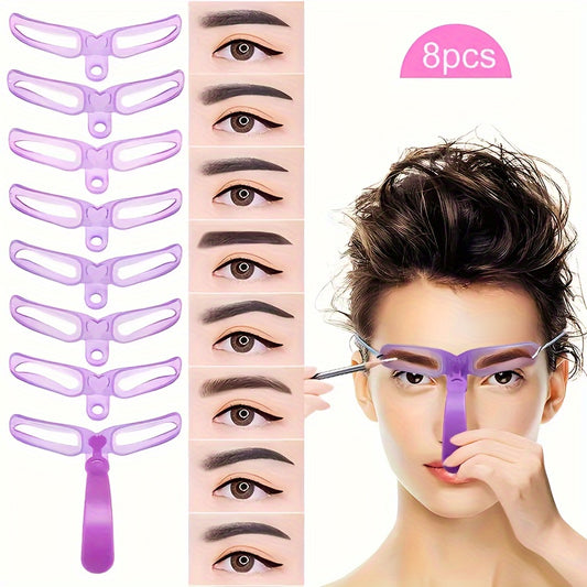 8pc Hypoallergenic Eyebrow Shaping Kit - Purple Stencils for Perfect Brows, Reusable Tool