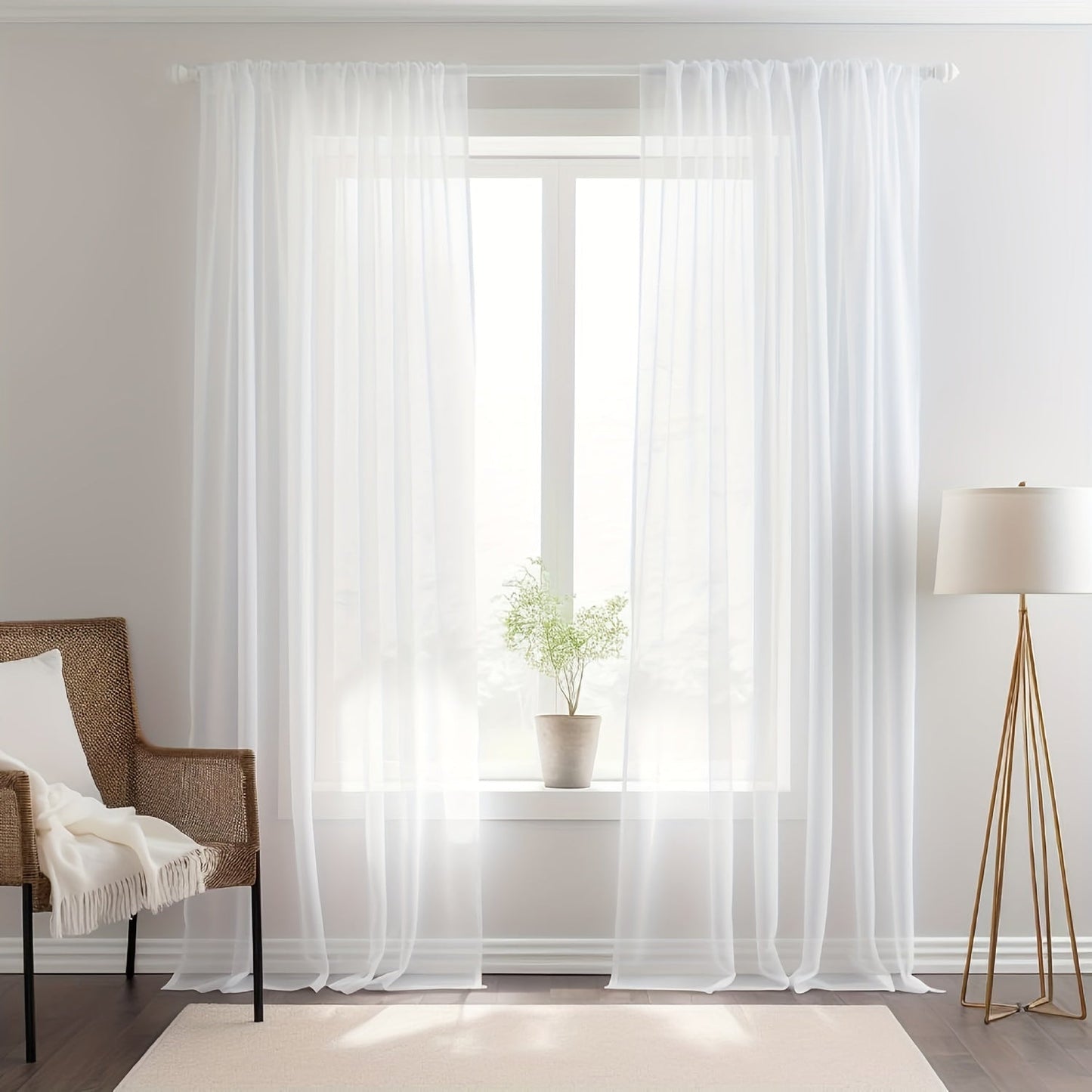 Set of 2, White Sheer Tulle Curtains in a Simple Style, Create a Romantic Atmosphere in Your Living Room or Bedroom, Perfect for Window or Door Home Decor