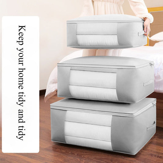 Large and waterproof storage bag for clothes and blankets. Made of durable non-woven material with reinforced handles. Ideal for moving and home organization. Can be used as portable clothing luggage or for household organization. Perfect for under-bed