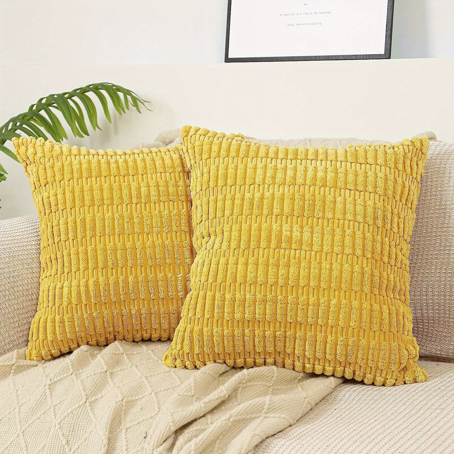 2 Corduroy Decorative Throw Pillow Covers, Soft Boho Striped design for modern farmhouse home decor, suitable for sofa, living room, couch, and bed. Pillow cores not included.