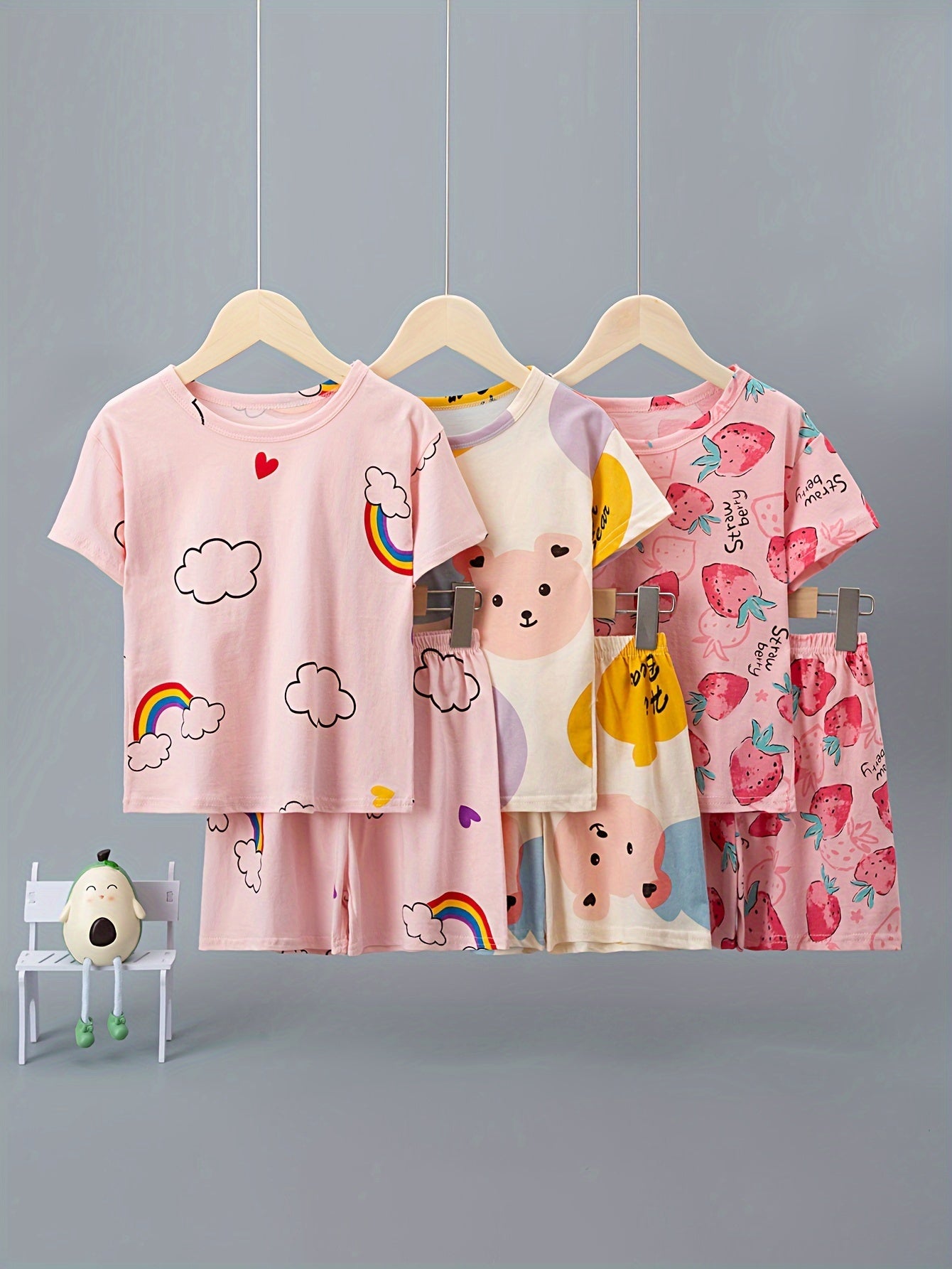 6-piece set of girls' short-sleeved shorts with 2-piece set of cartoon print underwear for girls