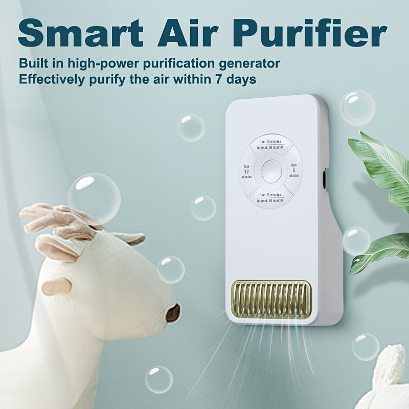 Small pet-friendly air purifier with USB power supply, ideal for cat litter boxes and dog kennels, made of plastic, low voltage operation, FreshBreeze technology.