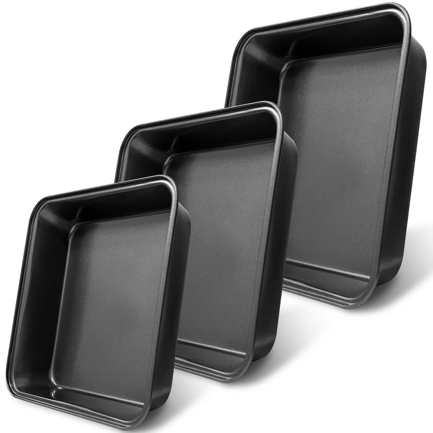 Set of 3 Non-Stick Square Cake Pans with Wide Handles, 5cm Deep - Dishwasher Safe, Ideal for Brownies & Noodle Cakes, Compatible with Induction Cooktops.