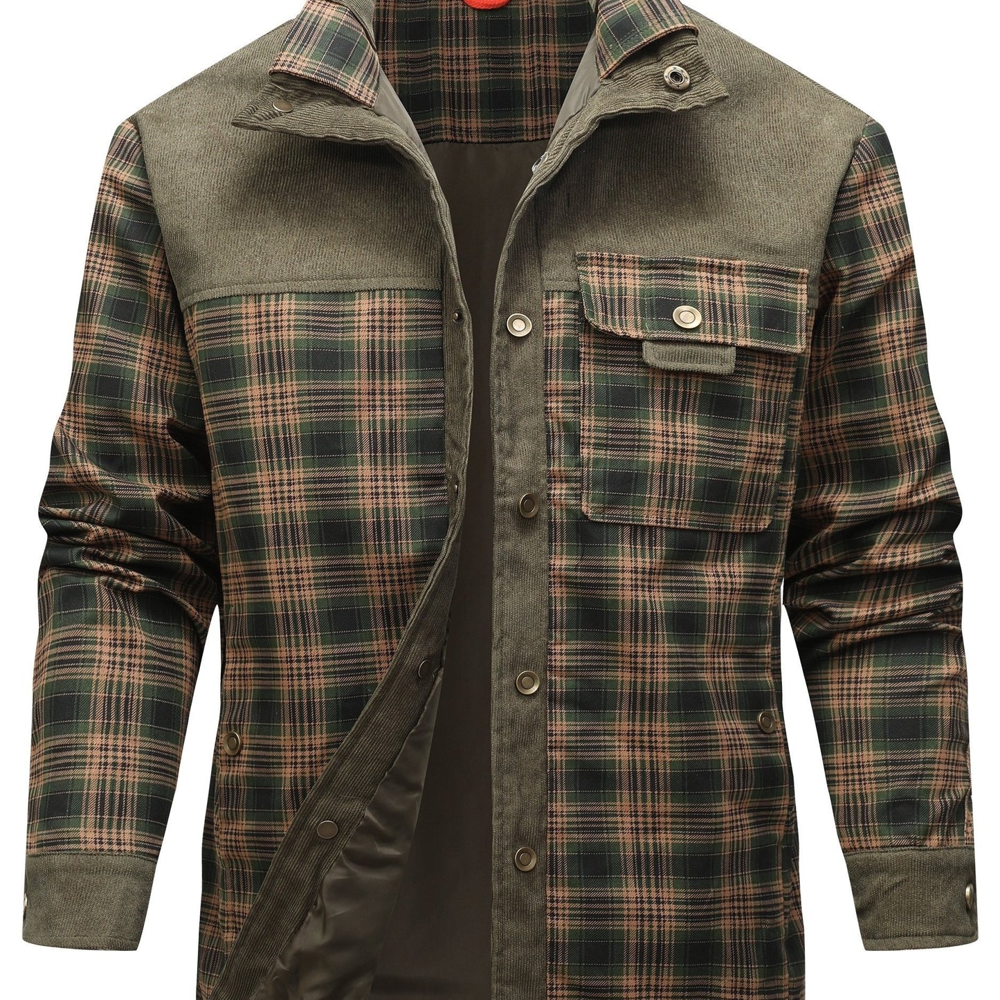 American retro style plaid shirt jacket suitable for outdoor leisure and fashion matching, with a classic workwear look.