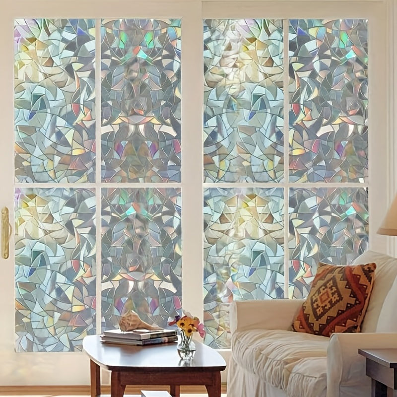 One luxurious roll of laser-designed decorative PVC film, 16mil thick static cling privacy window sticker with iridescent geometric pattern, perfect for adding a touch of glamour to home and bathroom decor.