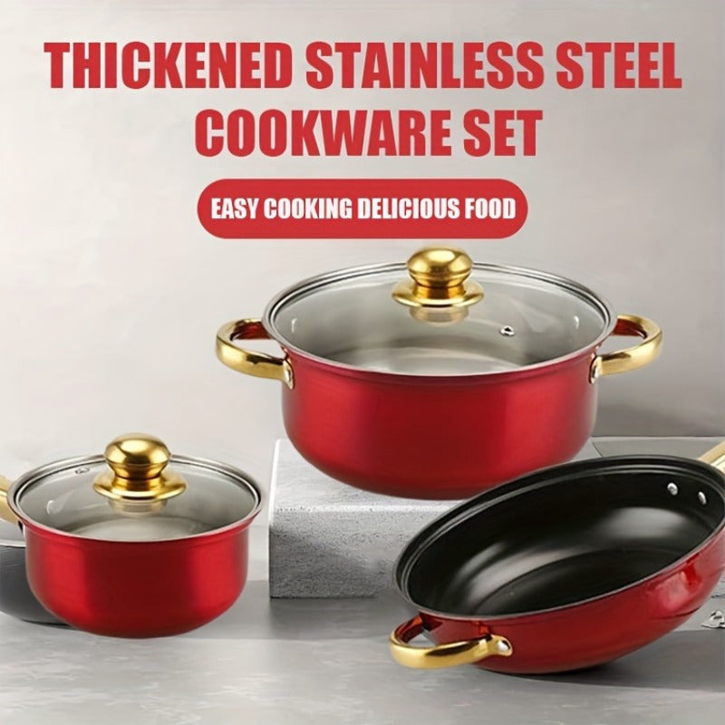 Stainless Steel Cookware Set - Includes 18 Pieces of Non-Stick, Heat-Resistant Pots and Pans with Glass Lids Suitable for All Stovetops