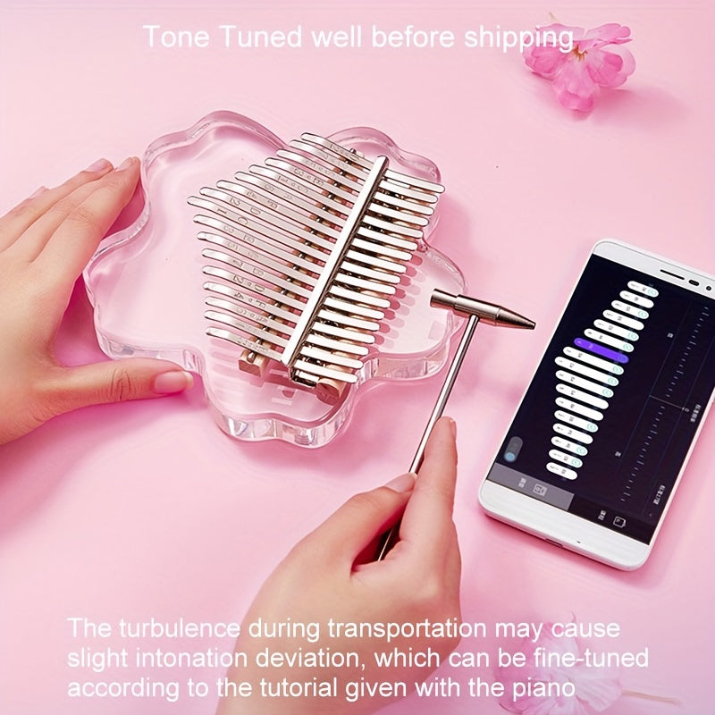 MINGYQOU Sakura Crystal Kalimba - Transparent Cherry Blossom Thumb Piano with 17 or 21 Keys, Acrylic Body, Case Included.