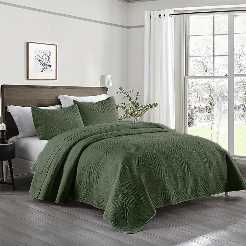 Bedroom Dormitory Room Decor Set includes one leaf embossed bedspread and two pillowcases, all made of soft, breathable, and comfortable materials. Filler not included.