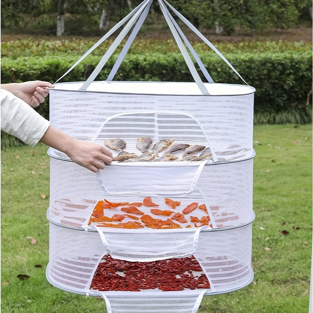 Versatile Mounting Multi-Tier Hanging Mesh Drying Rack with Plastic Frame - perfect for drying herbs, flowers, and plant buds. It also features a collapsible food dehydrator and an anti-fly net organizer.