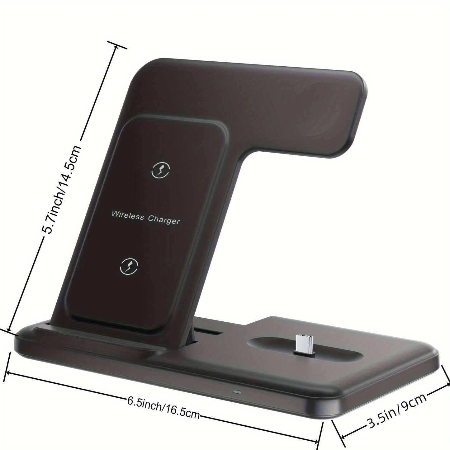 1pc LONET 3 in 1 Fast Charging Station for iPhone, iWatch, and AirPods with horizontal and vertical charging options.