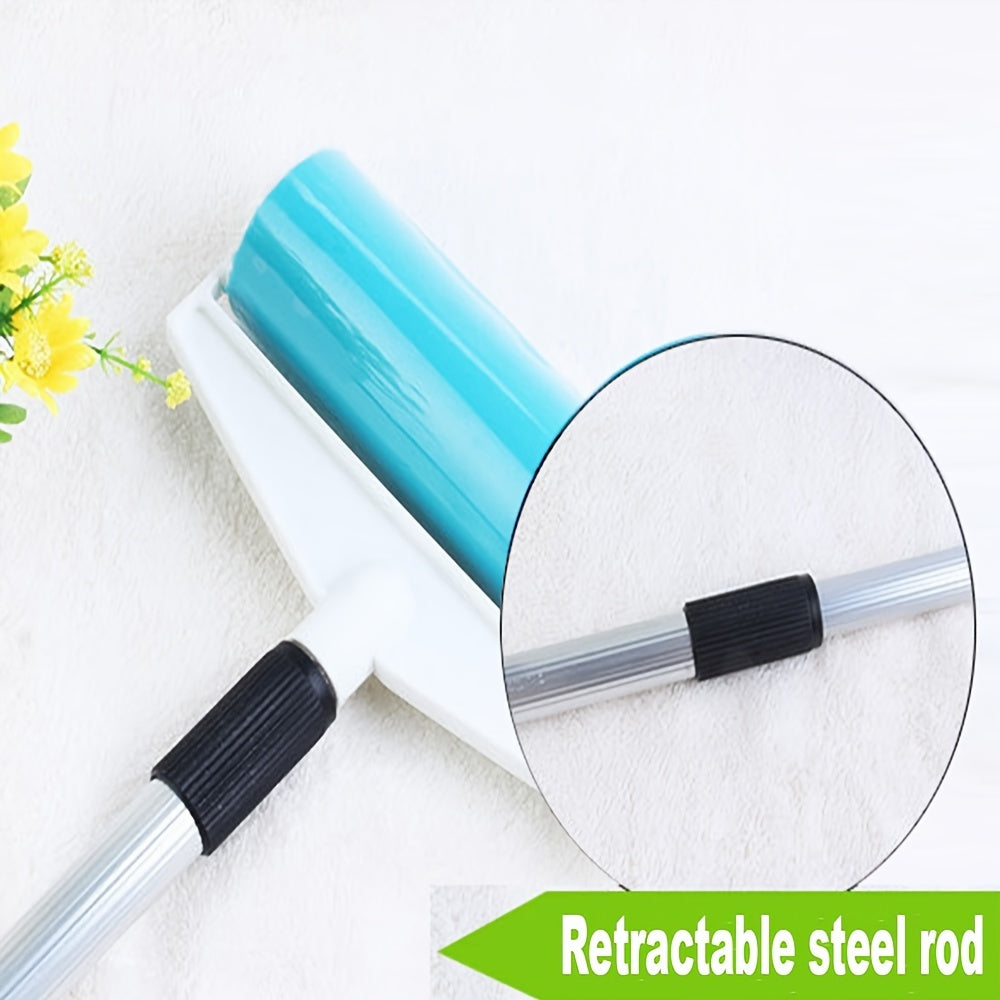 3-piece extendable mop-style long-handle lint roller set for carpet and clothing, washable handheld pet hair remover.