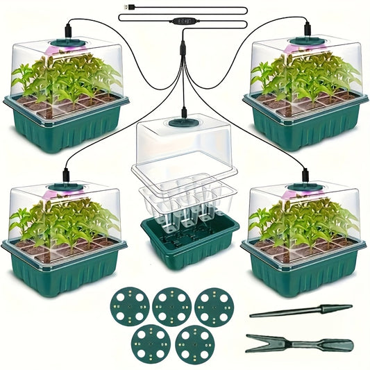 80% of seed germination kits include a growth tray with LED bulbs for indoor gardening of seedlings, microgreens, wheatgrass, etc. Can be used for soil or hydroponics with drainage holes.