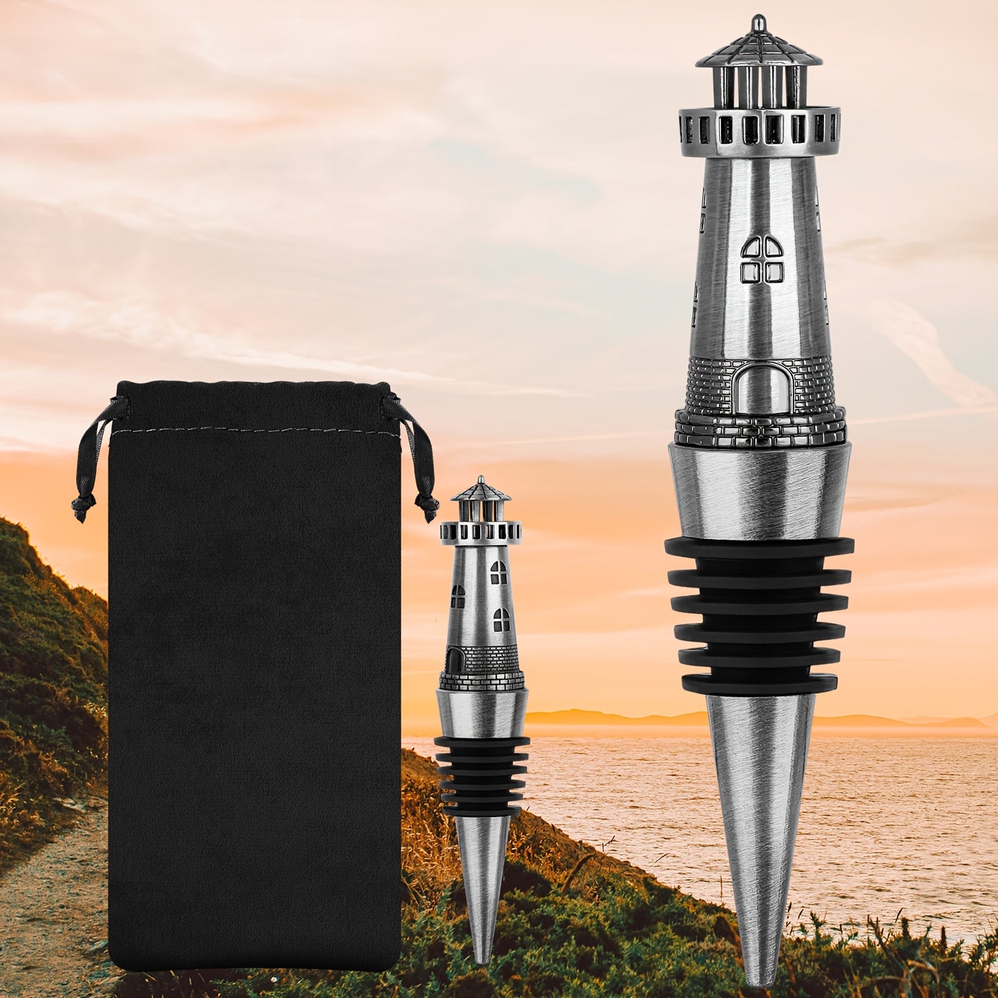 Nautical lighthouse wine stopper for pharos lovers - perfect wine gift with champagne stopper and wine saver.