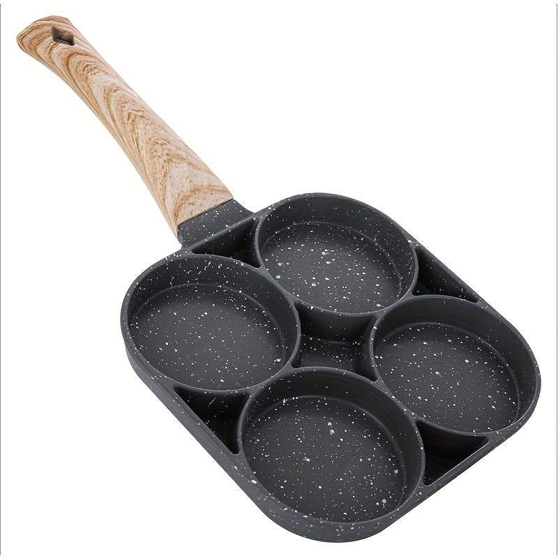 Non-stick frying pan with wooden handle, ideal for making eggs and burgers on induction cookers and gas stoves. Great for a variety of dishes!