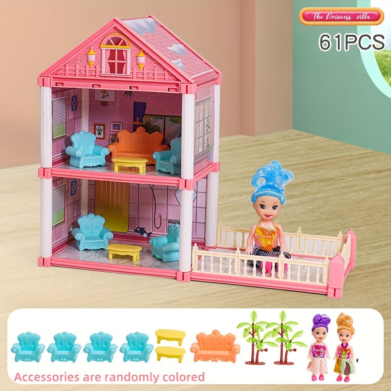 Princess Castle Dollhouse Playset for kids aged 3-6, includes furniture, ideal for pretend play.