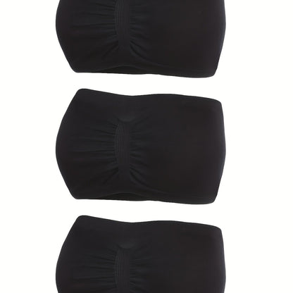 Three comfortable and stretchy strapless bandeau bras for everyday wear.