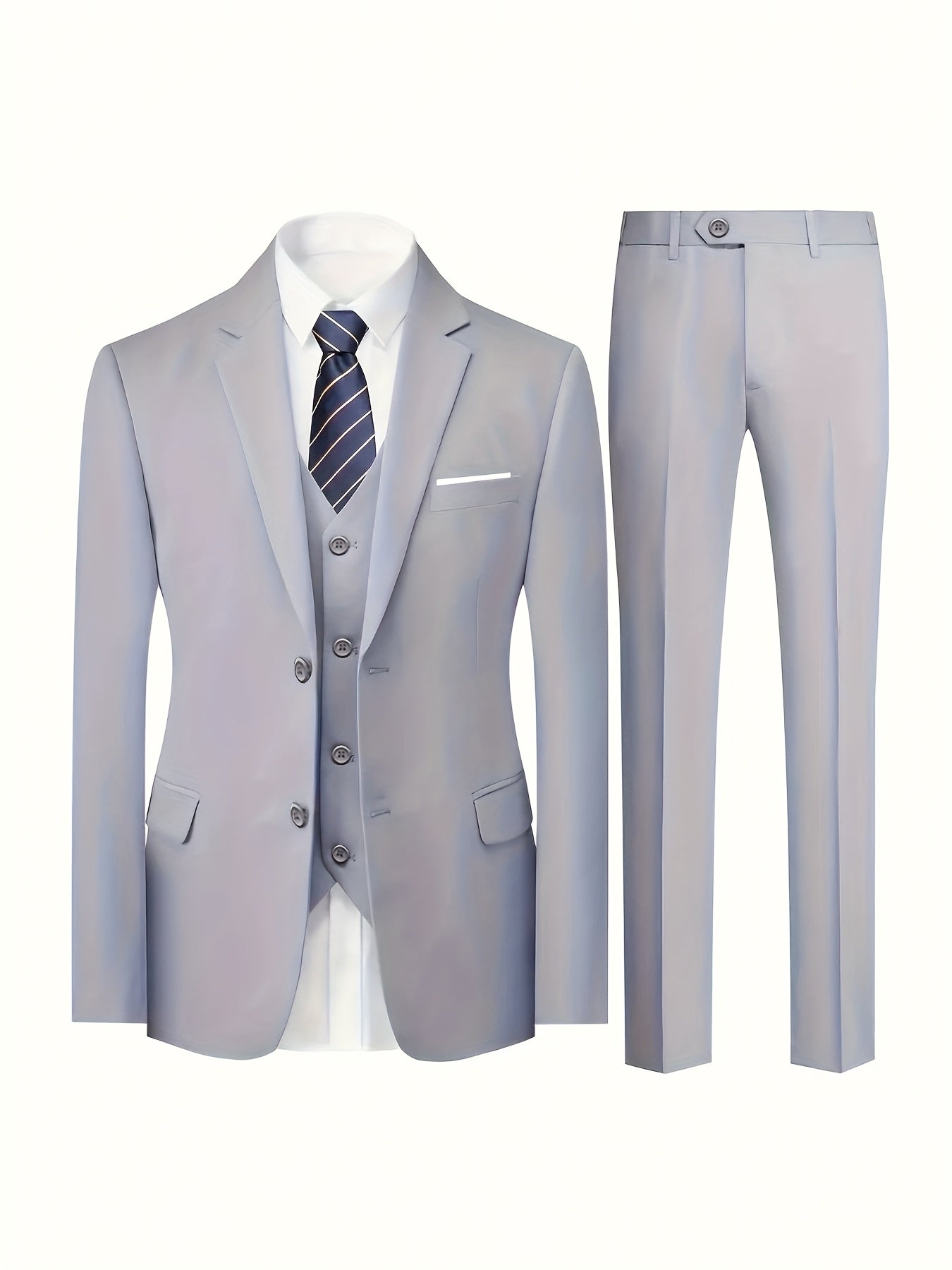 Men's Two-Button 3pcs Suit with Vest, Suitable for Wedding, Interview, Party.