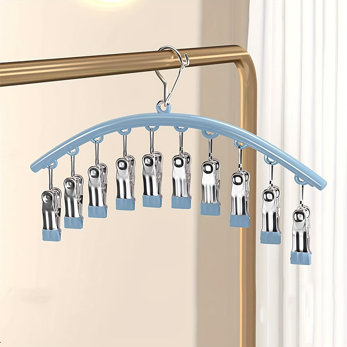 Curved Stainless Steel Sock Rack with Multifunctional Drying Rack, Fully Plasticized Clothespin Sock Hanger, Traceless Clip for Hanging Clothes at Home