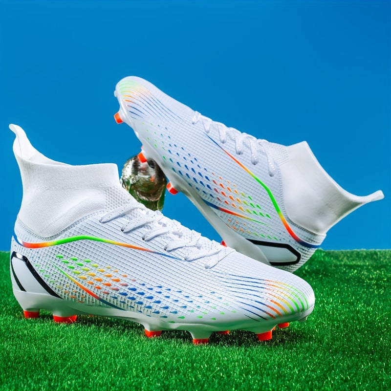 Men's Soccer Cleats FG 2024 with Fashionable Grid Pattern, PU Upper, TPU Sole, EVA Insole, Anti-Slip, Lace-Up Closure for All-Season Outdoor Sports.