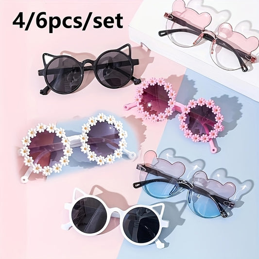 4pcs square frame glasses with bear ear and cat eye design for various activities; perfect for pool parties, birthdays, Valentine's Day, Saint Patrick's Day, and Easter gifts.