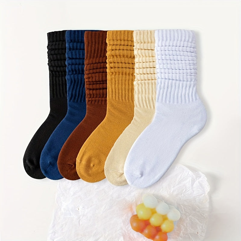 6 pairs of women's mid-tube socks, solid colors, comfy and soft.