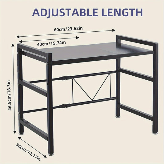 Расширяемая черная полка для микроволновой печи с масштабируемой кухонной стойкой, подставка для тостера для организации столешниц, прочная полка для кладовой с набором из 4 крючков в комплекте.