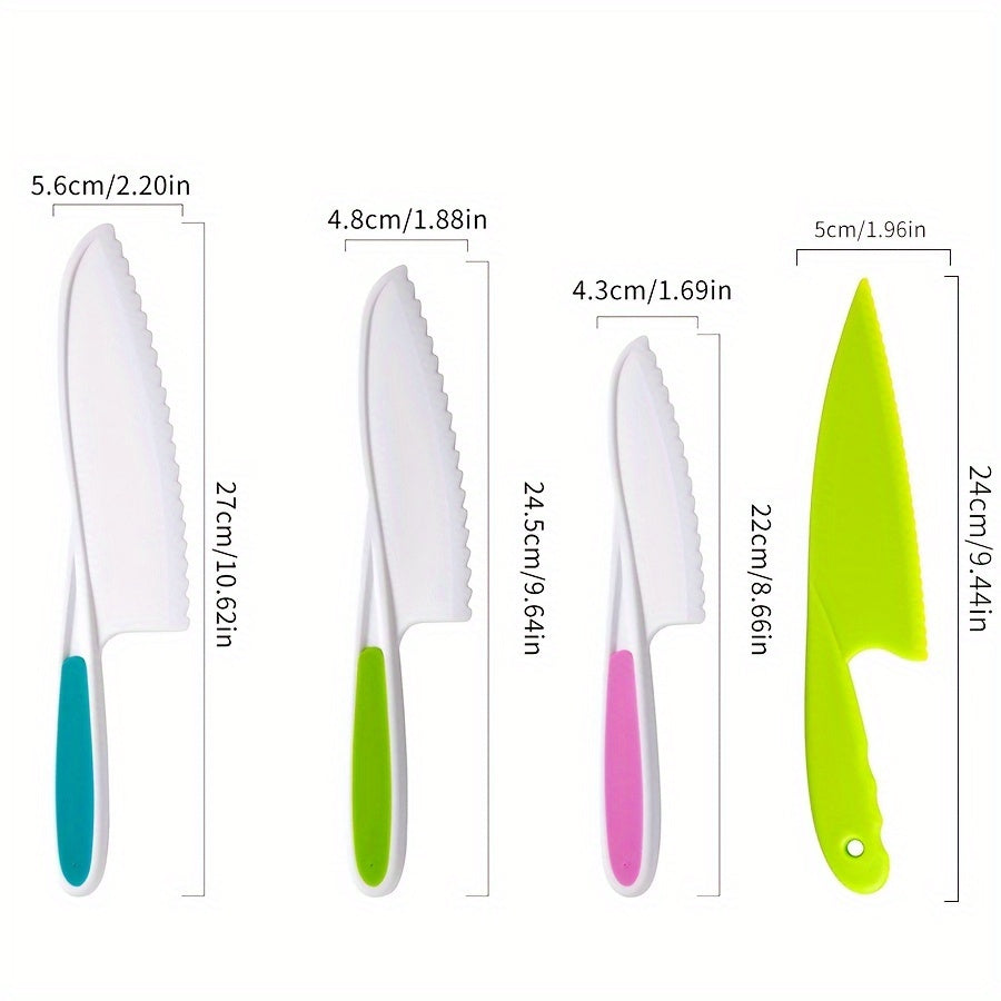 Set of 3 Plastic Bread Knives for Kids, Perfect for Fruit, Cake, Baking, Cheese, Dessert - Safe Kitchen Tools for Food Contact