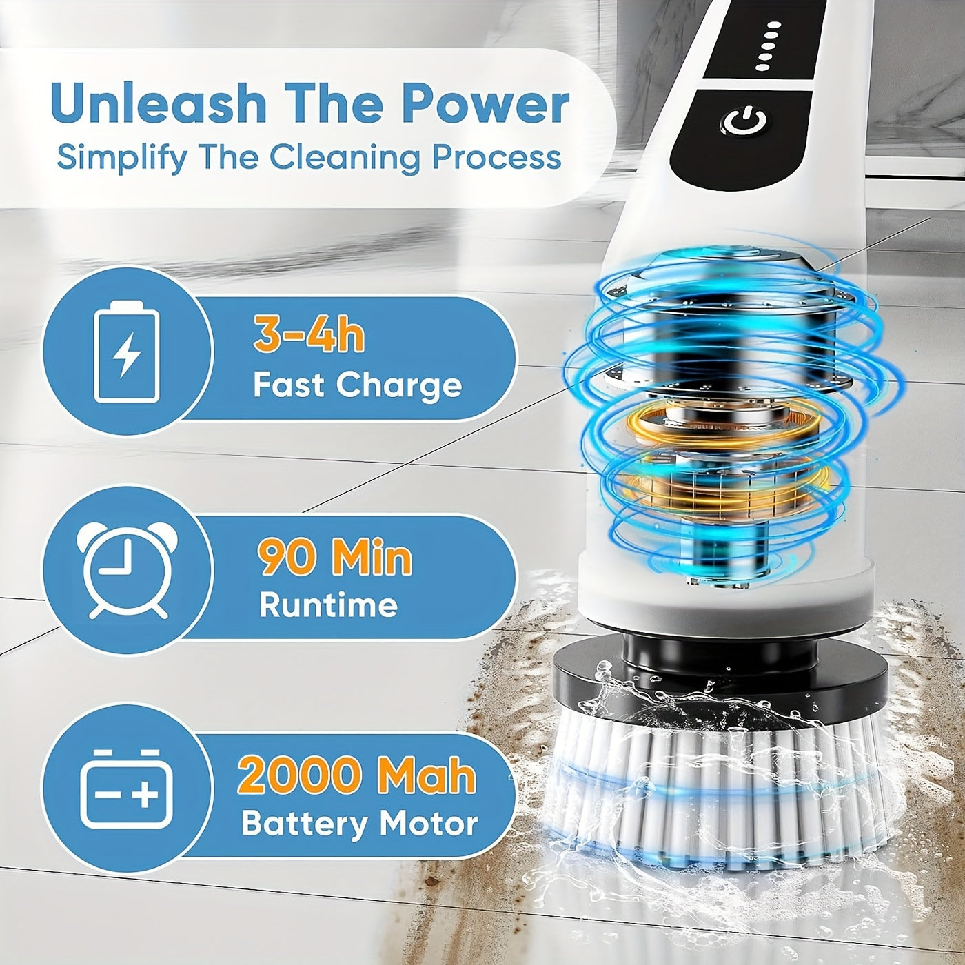 Rechargeable Electric Spin Scrubber Set with 7 Interchangeable Brush Heads, Cordless Cleaning Brush with Extendable Handle for Bathroom, Kitchen, Tiles, and Shower